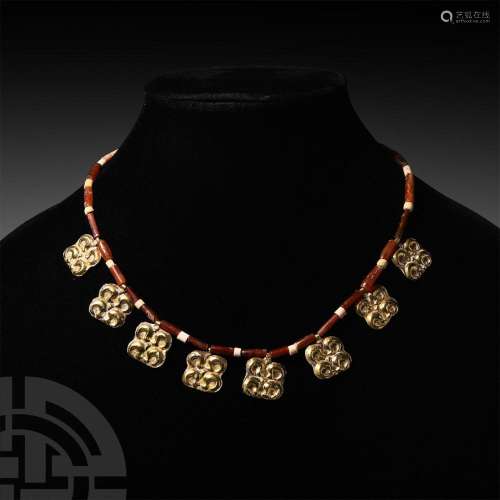 Elamite Carnelian Bead Necklace with Gilt Silver Pendants