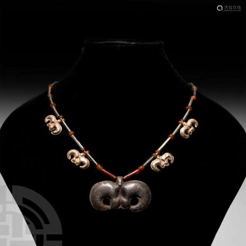 Elamite Silver and Carnelian Bead Necklace with Silver Bird ...