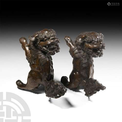 Japanese Meiji Lion Dog Pair