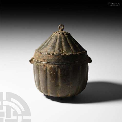 Medieval Ribbed Lidded Vessel