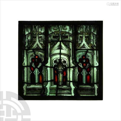 English Medieval and Later Stained Glass Architectural Panel...