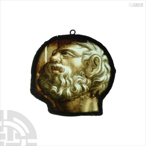 Medieval Stained Glass Head of a Bearded Man