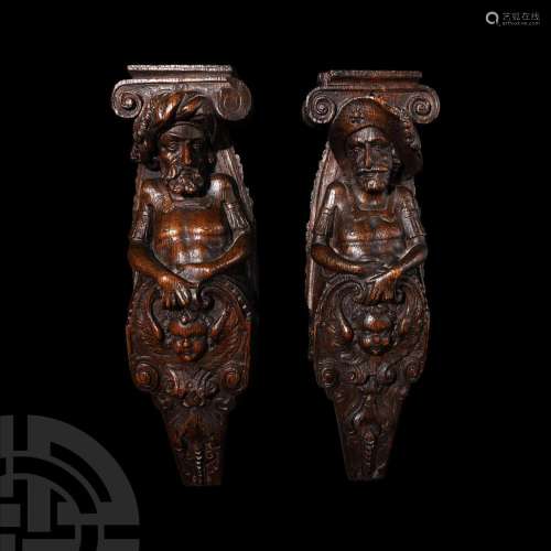 Stuart Period Oak Figural Bracket Pair