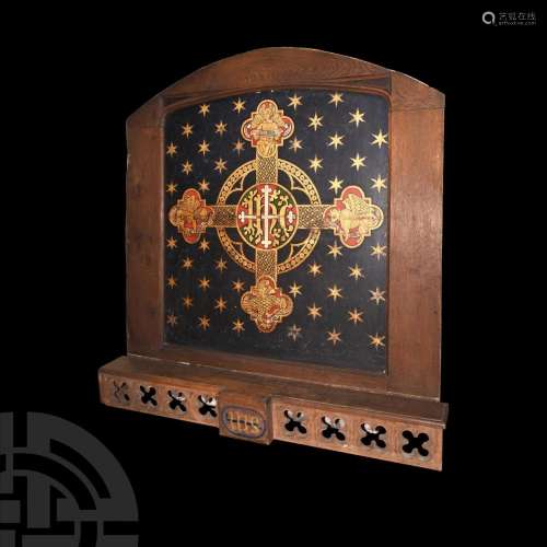 Massive Painted Oak Framed Slate Altar Screen