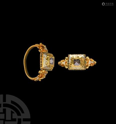 Tudor Enamelled Gold Ring with Diamond Crystal