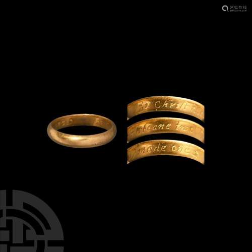 Gold 'By Christ Alone [Two Hearts] Made One' Posy Ri...