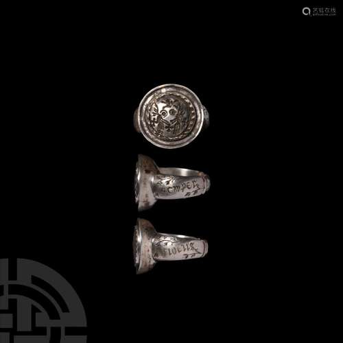 Post Medieval Silver Memento Mori and Fede Ring with Skull a...