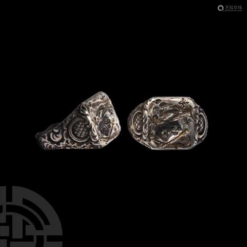 Post Medieval Silver Memento Mori Ring with Skulls