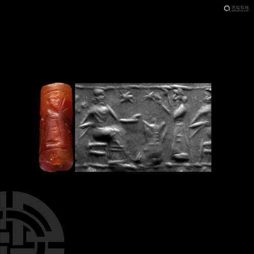Mesopotamian Cylinder Seal with Offering Scene