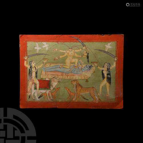 Indian Watercolour Painting with Self-Decapitated Nude Godde...