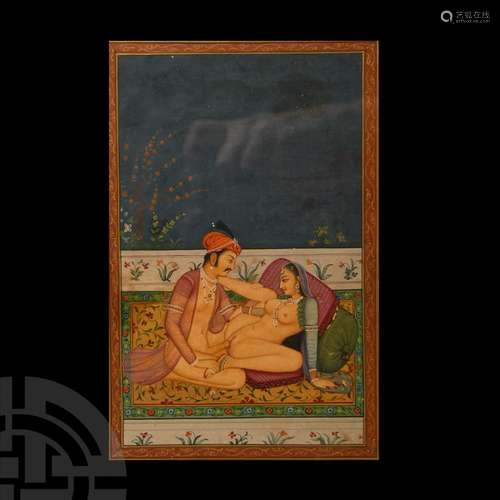 Framed Indian Erotic Watercolour Painting