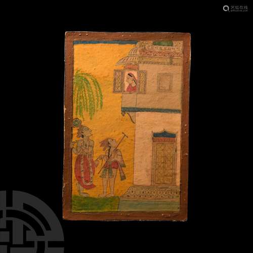 Indian Watercolour Painting with Courting Scene