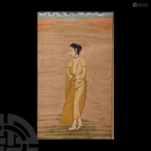 Framed Indian Watercolour Painting of a Youthful Female