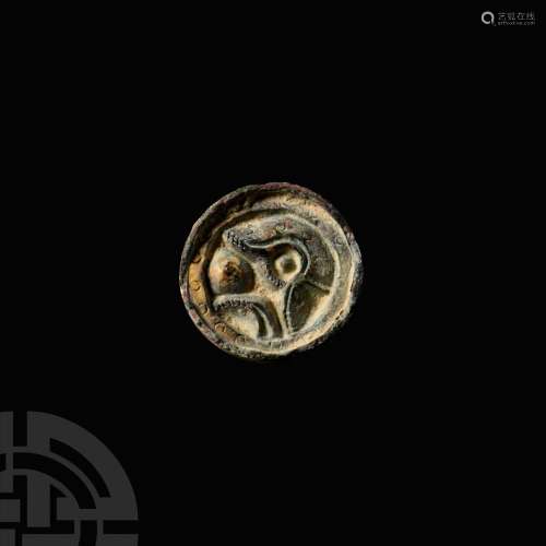 Anglo-Saxon Gilt Button Brooch with Warrior