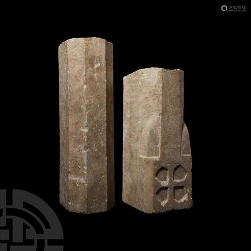 Medieval Marble Decorated Column Section