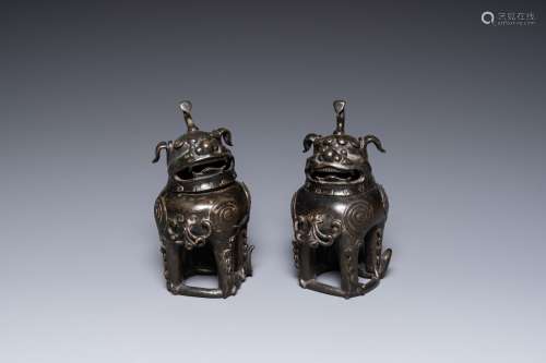 A pair of Chinese gilt-lacquered bronze 'luduan' censers, Mi...