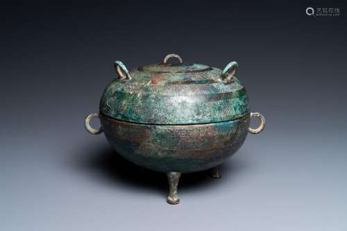 A Chinese bronze ritual tripod 'dui' food vessel and cover, ...