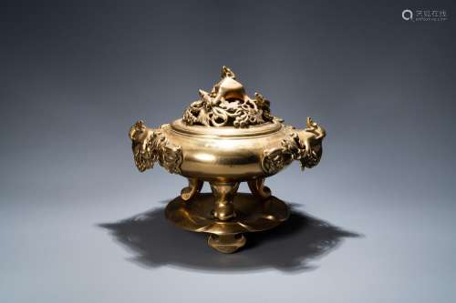 A large Chinese bronze censer with rats on grapevines, 19th ...