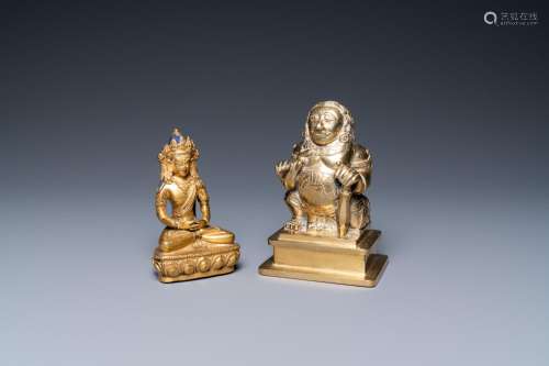 A Sino-Tibetan gilt bronze Buddha Amitayus and an Indian bra...