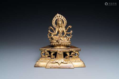 A Sino-Tibetan gilt bronze figure of Ushnishavijaya on a lot...