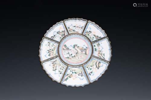 A Chinese nine-piece Canton enamel sweetmeat set, Qianlong