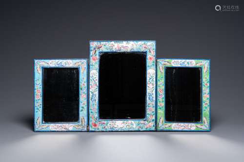 A Chinese Canton enamel three-screen folding mirror, Qianlon...