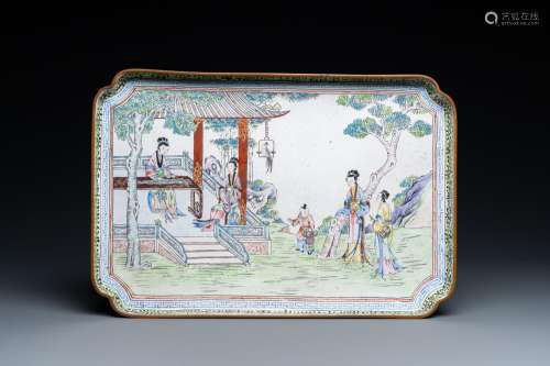 A Chinese rectangular Canton enamel tray, Qianlong