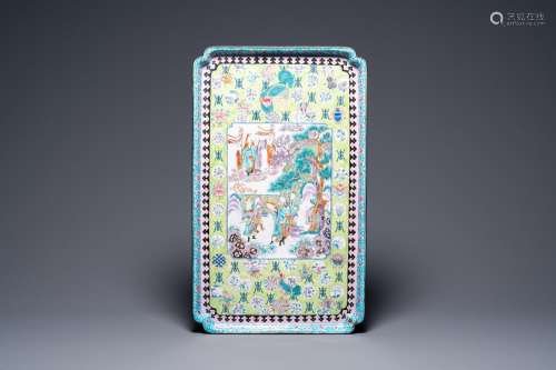 A massive Chinese rectangular Canton enamel tray, Qianlong/J...