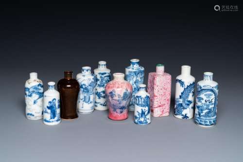 Eleven Chinese mostly blue and white snuff bottles, 19/20th ...