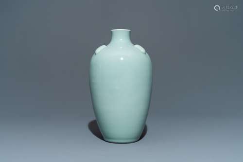 A Chinese monochrome celadon-glazed vase, Qianlong mark and ...