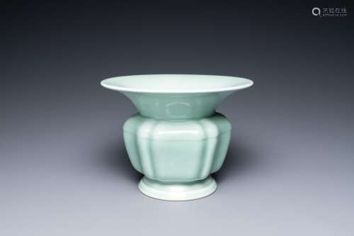 A Chinese monochrome celadon 'zhadou' spittoon, Yongzheng ma...