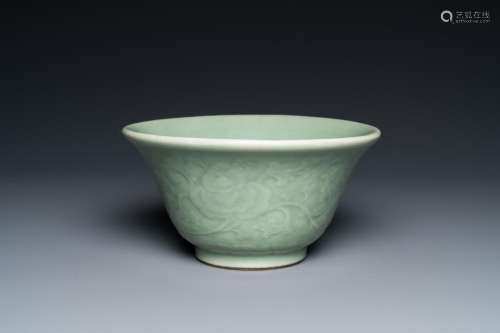 A Chinese celadon-glazed bowl with peony scrolls, Chenghua m...