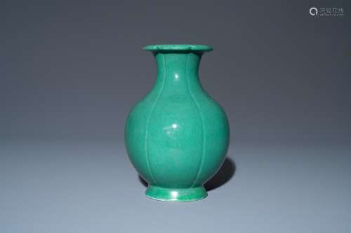 A Chinese monochrome green-glazed vase, Yongzheng seal mark,...