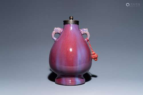 A Chinese lamp-mounted flambe-glazed vase, Qianlong