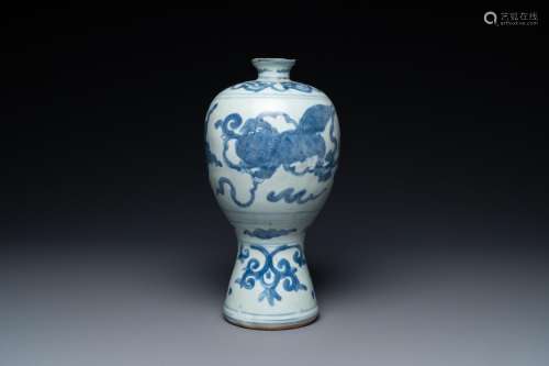 A Chinese blue and white 'Buddhist lions' 'meiping' vase, Mi...