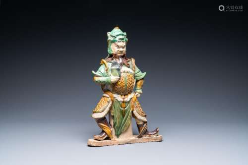 A Chinese sancai-glazed 'warrior' roof tile, Ming