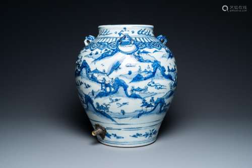 A Chinese blue and white 'mountainous landscapes' vase, Wanl...