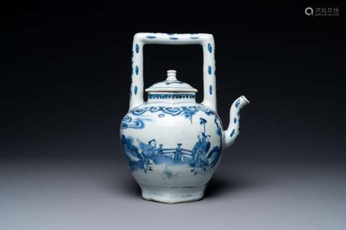 A large Chinese blue and white hexagonal teapot and cover, T...