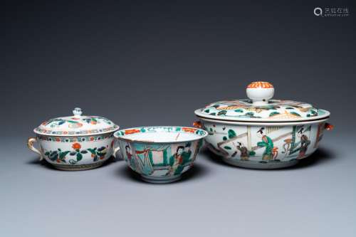 Three Chinese famille verte bowls, Transitional period and K...