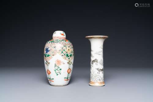A Chinese famille verte jar and cover and a grisaille and gi...