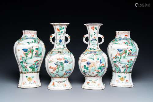 A Chinese famille verte four-piece 'mythical animals' garnit...