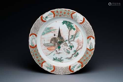 A Chinese famille verte dish with a kissing couple in a boat...