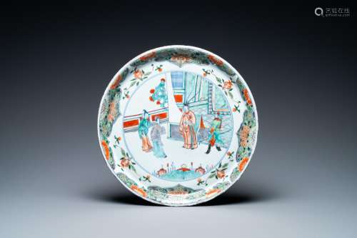 A Chinese doucai dish with a narrative scene, Kangxi/Yongzhe...