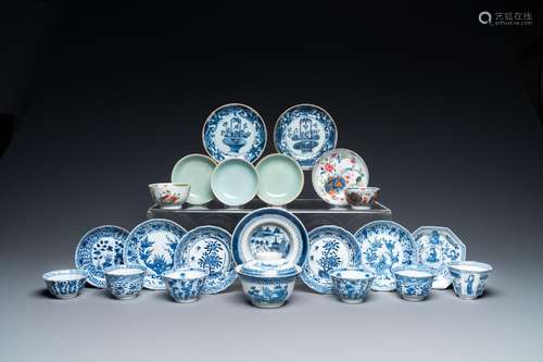 A varied collection of Chinese cups and saucers, 18/19th C.