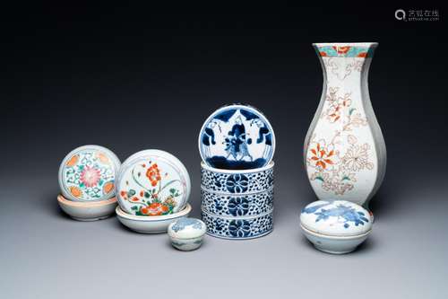 Five Chinese boxes and a wall vase, Kangxi and later