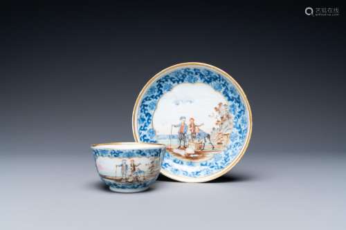 A Chinese famille rose blue and white lotus-scroll-ground 'f...