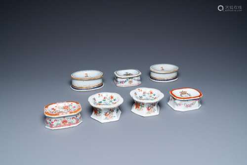 A collection of seven Chinese famille rose and armorial salt...