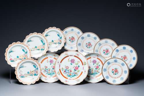 Twelve Chinese famille rose dishes and plates, Qianlong