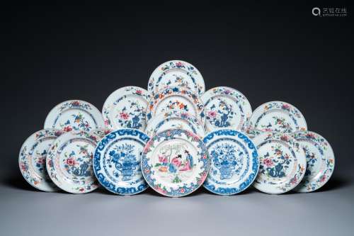 Sixteen Chinese blue and white, famille rose and Imari-style...