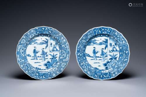A pair of Chinese blue and white 'Xi Xiang Ji' dishes, Qianl...